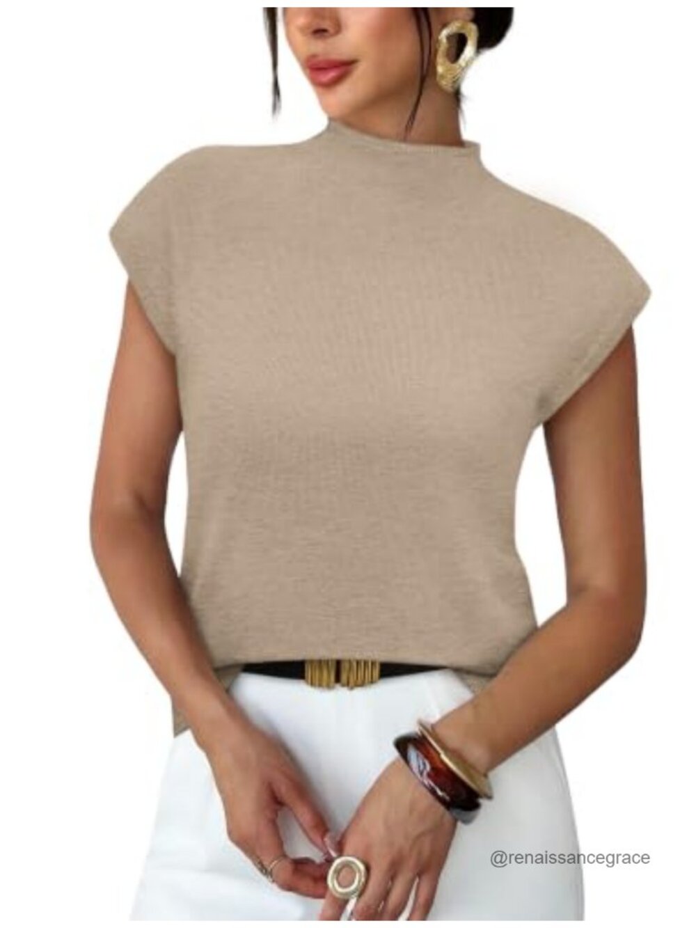 Womens Short Sleeve Mock Neck Lightweight Knit Sweater Pullover Top